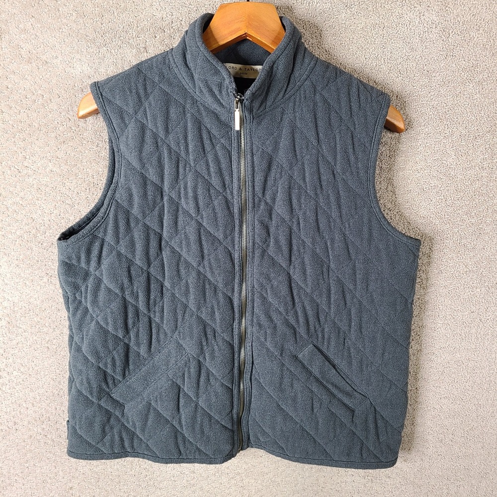 Lord & Taylor Vest Womens PL Gray Fleece Quilted Zip Up Sleeveless Jacket Coat